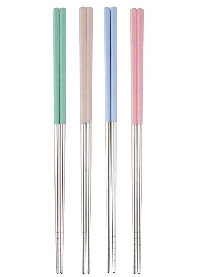 AIMERS Chopsticks 4 Pair Aimers Metal Chopsticks 23 cm Long Stainless Steel Reusable Chop Sticks for Noodles Sushi Hotpot Square Grip to Hold Food Perfectly Lightweight Chopsteak for Kids - Image 1